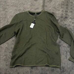 rag & bone Olive Green Waffle Knit Crewneck Long Sleeve